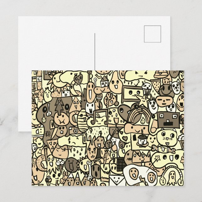 Cartão Postal Padrão de Tosse Desenhada da Mão do Personagem de  (Frente/Verso)