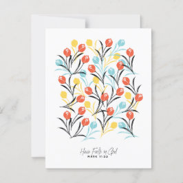 Cartão Postal Padrão de Tulipas Vibrante Design Floral em Branco
