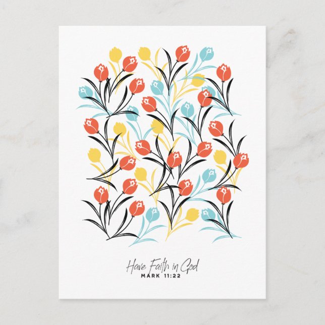 Cartão Postal Padrão de Tulipas Vibrante Design Floral em Branco (Frente)