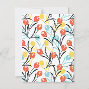 Cartão Postal Padrão de Tulipas Vibrante Design Floral em Branco