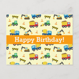 Cartão Postal Padrão de Veículos de Construção, Feliz Aniversári