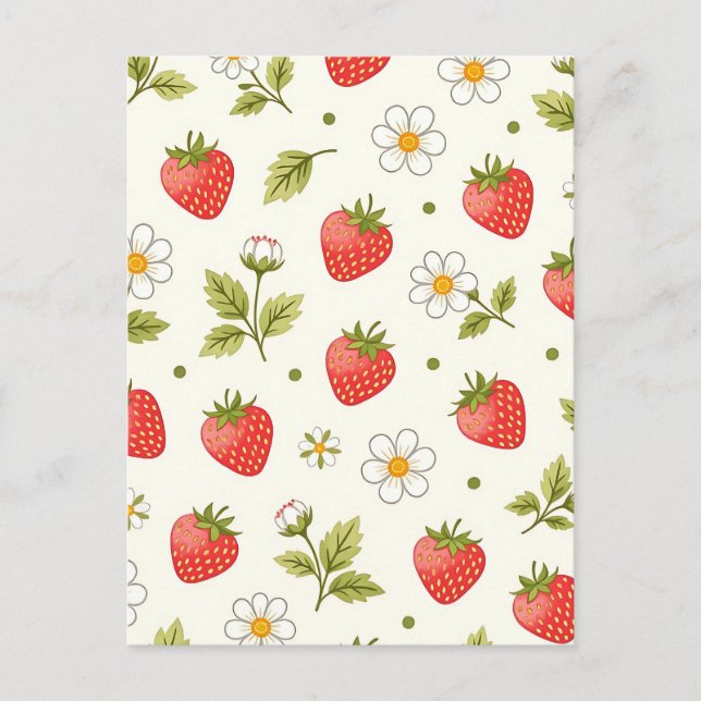 Cartão Postal Padrão de Verão Flor de Morango (Frente)