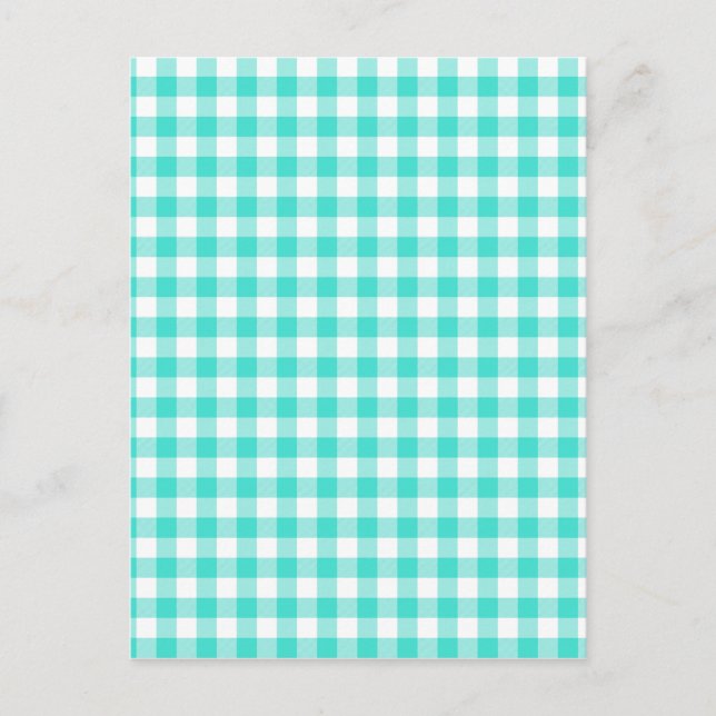 Cartão Postal Padrão de Verificação de Turquesa e Gingham Branco (Frente)