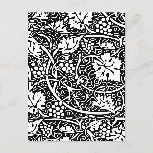 Cartão Postal Padrão de videira preta e branca de William Morris (Frente)