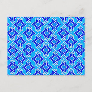 Cartão Postal Padrão de Wallpaper Art Deco, Azul Ceruliano
