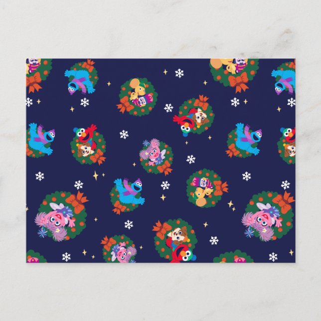 Cartão Postal Padrão de Wreath de Natal na Rua Sésame (Frente)