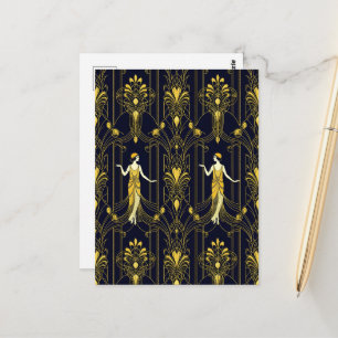 Cartão Postal Padrão decorativo dourado e preto Gabsy