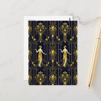 Cartão Postal Padrão decorativo dourado e preto Gabsy