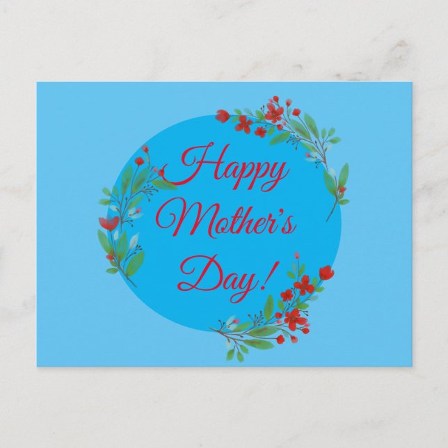 Cartão Postal Padrão do dia de as mães flores vermelhas aquarela (Frente)