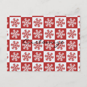 Cartão Postal Padrão do floco de neve de verificação vermelho/br