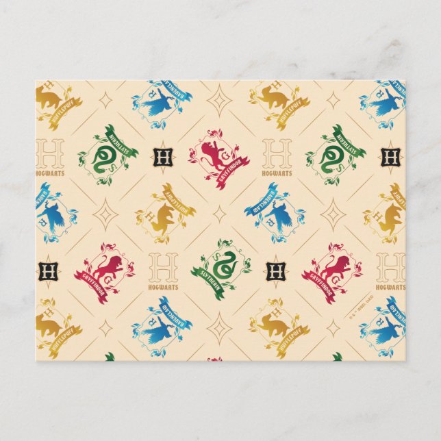 Cartão Postal Padrão do Ornamentado HOGWARTS™ House Crests (Frente)
