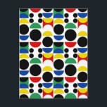 Cartão Postal Padrão do século de Médio Bauhaus escandinavo<br><div class="desc">Repetir Sem Costura Escandinava Nórdica Escandinava Escandinava Estilo Meio século Vermelho, preto, amarelo, azul e verde e formas semicíricas Decorativas Padrão Moderno Design em fundo branco</div>