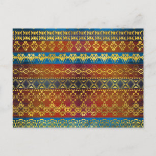 Cartão Postal Padrão Dourado Étnico Boho em textura pintada