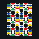 Cartão Postal Padrão Escandinavo Bauhaus de Meados do Século<br><div class="desc">Padrão Geométrico de Repetição Contínua Escandinavo Nórdico no Estilo Bauhaus de Meados do Século com Círculos e Formas de Semi-Círculo Vermelhos,  Pretos,  Amarelos,  Azuis e Verdes - Design de Padrão Moderno Decorativo em Fundo Branco</div>