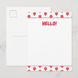 Cartão Postal Padrão Estético de Morango Kawaii Fofo