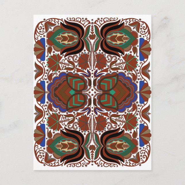 Cartão Postal Padrão estoniano de arte popular com flores (Frente)