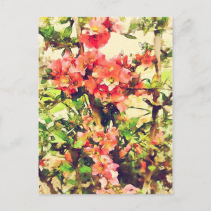 Cartão Postal Padrão Floral Aquarela Rosa Vermelho 1
