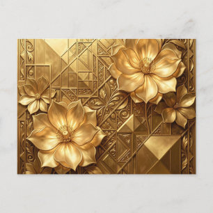 Cartão Postal Padrão Floral Art Déco em Ouro Luxuoso