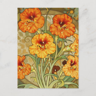 Cartão Postal Padrão Floral Art Nouveau de Nastúrcio