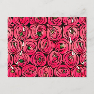 Cartão Postal Padrão Floral Art Nouveau Rosa Rennie Mackintosh