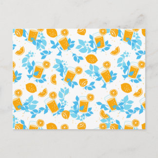 Cartão Postal Padrão Floral Azul de Limão e Limonada