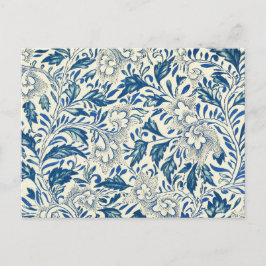 Cartão Postal Padrão Floral Azul Design Asiático Antiquado