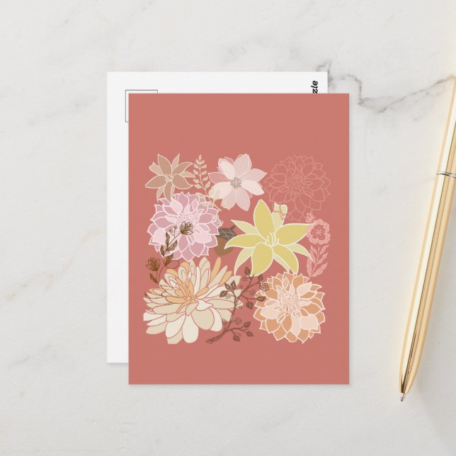 Cartão Postal Padrão Floral Boho Rústico (Frente/Verso In Situ)