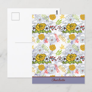 Cartão Postal Padrão floral botânico colorido personalizado