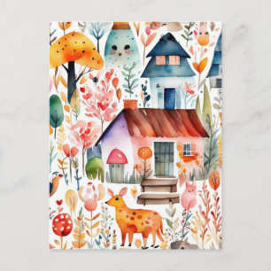 Cartão Postal Padrão floral colorida do núcleo de algodão