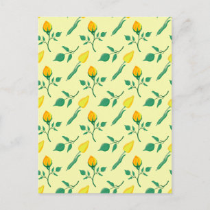 Cartão Postal Padrão floral com rosa amarela e flores tulipas