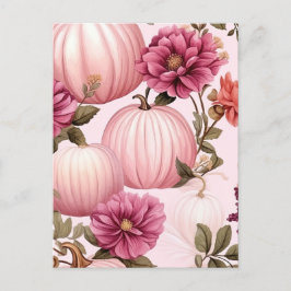 Cartão Postal Padrão Floral de Abóbora Cor de Água Rosa