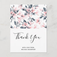 Padrão Floral De Aquarela Rosa E Cinza Obrigado