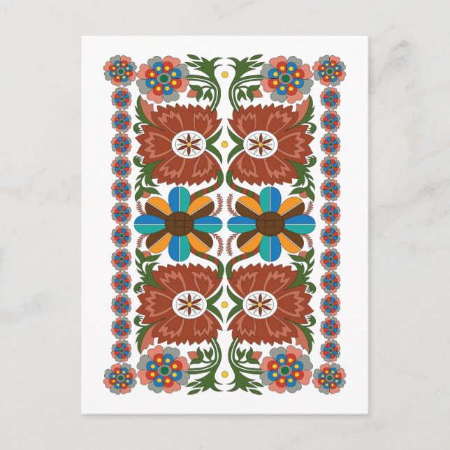 Cartão Postal Padrão floral de arte folclórica estoniano (Frente)