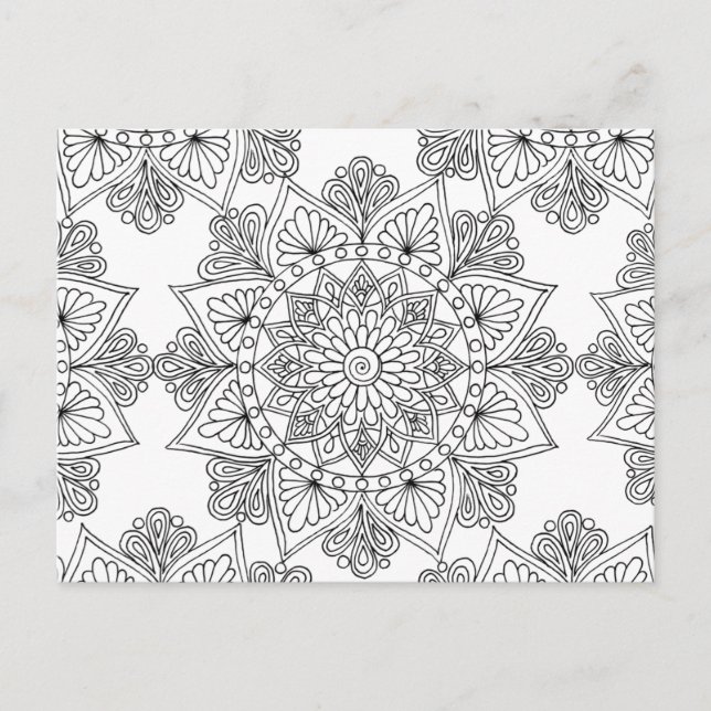 Cartão Postal Padrão Floral de Coloração de Mandala (Frente)