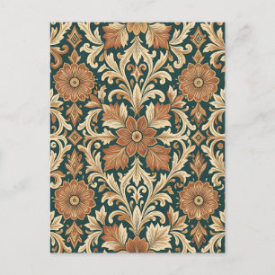 Cartão Postal Padrão Floral de Damasco Vitoriano com Bronze de C