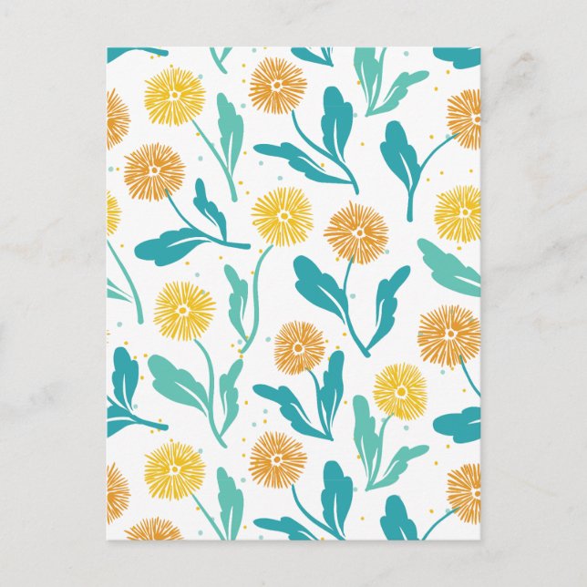 Cartão Postal Padrão Floral de Dandelion Amarelo - Inspirado na  (Frente)