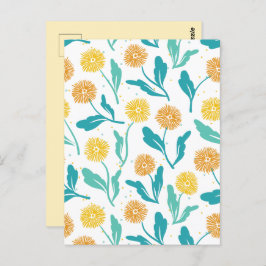 Cartão Postal Padrão Floral de Dandelion Amarelo - Inspirado na