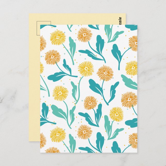 Cartão Postal Padrão Floral de Dandelion Amarelo - Inspirado na  (Frente/Verso)