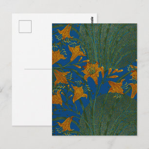 Cartão Postal Padrão Floral de Dia Lírio Vintage de Walter Crane