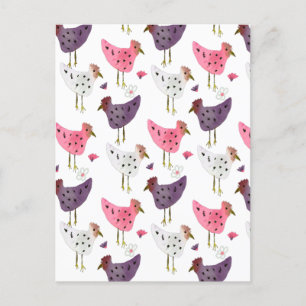 Cartão Postal Padrão Floral de Galo em Aquarela  