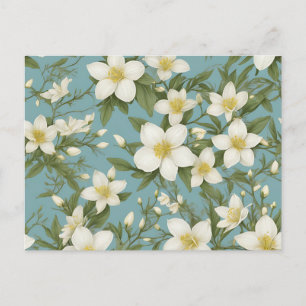 Cartão Postal Padrão Floral de Jasmim de Inverno com Branco Deli