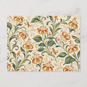 Cartão Postal Padrão Floral de Lírio Laranja Vintage Elegante
