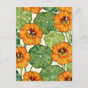 Cartão Postal Padrão Floral de Nastúrcio em Aquarela