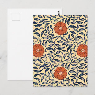 Cartão Postal Padrão Floral de Peônia Chinesa Art Nouveau Antigo