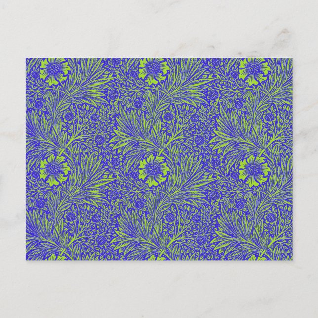 Cartão Postal Padrão floral do verde limão azul bonito da vindim (Frente)