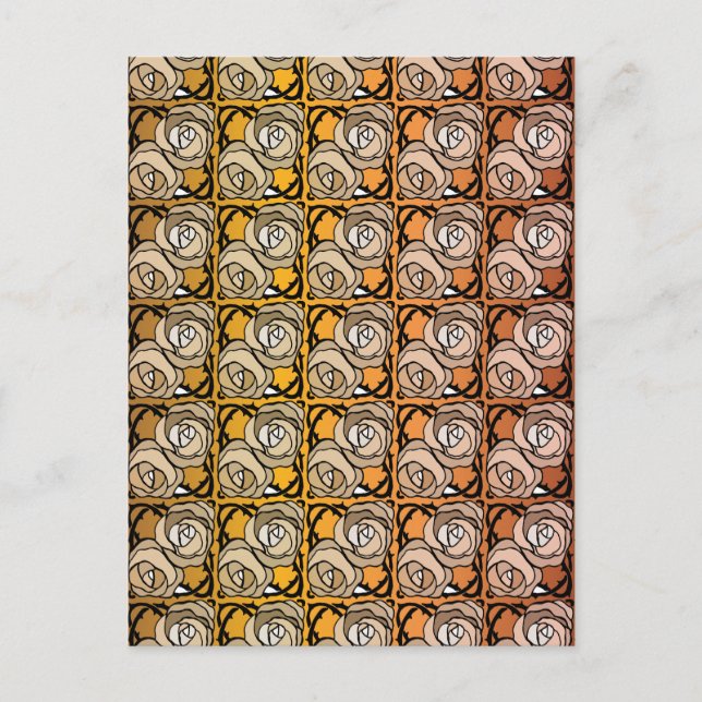 Cartão Postal Padrão floral dos Rosas preto e dourado (Frente)