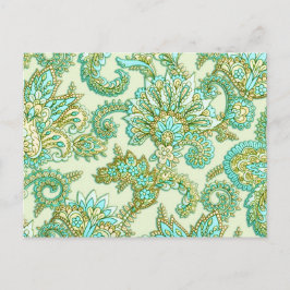 Cartão Postal Padrão Floral Dourado de Paisley de Aqua Cute
