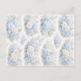 Cartão Postal Padrão Floral em Aquarela Azul Branco Suave Elegan