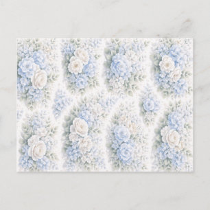 Cartão Postal Padrão Floral em Aquarela Azul Branco Suave Elegan