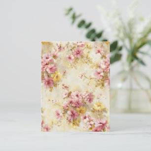 Cartão Postal Padrão Floral em Aquarela Vintage